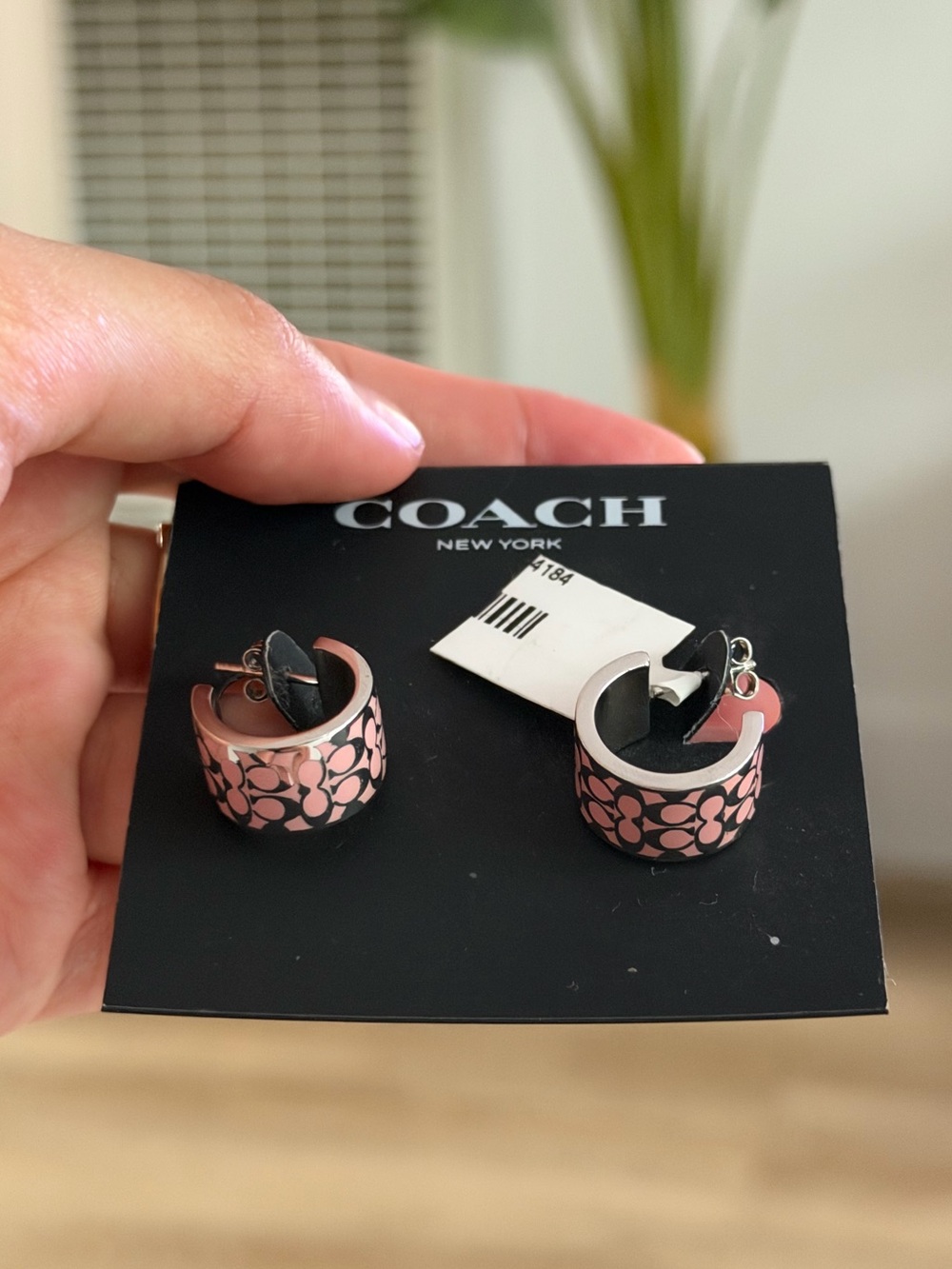 NWT Coach Pink Floral Enamel Hoop Earrings